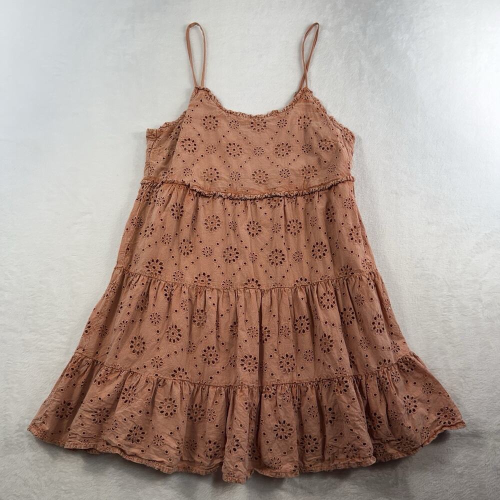Rock and Roll Denim M Medium Eyelet Sleeveless Mini Dress Babydoll RUST Boho - Picture 4 of 14